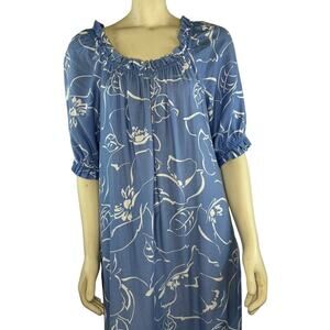 Vintage Hilo Hattie dress made in Hawaii blue & white Floral Cotton size medium